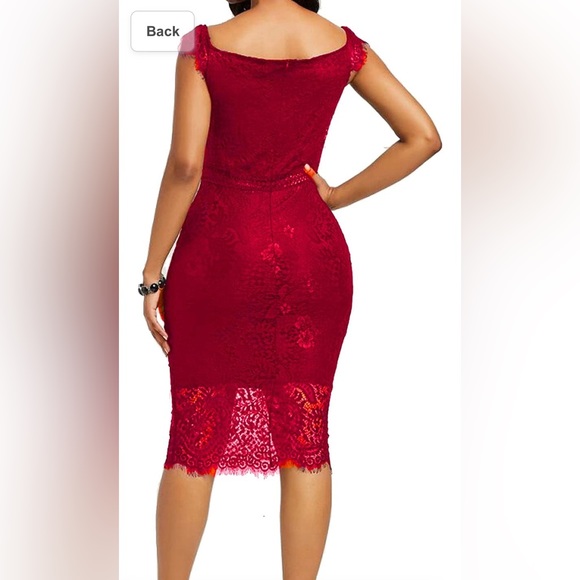 ALLANDWELL Womens Red Floral Lace Short Sleeve Knee Length Bodycon Dress Size XL - Picture 4 of 12